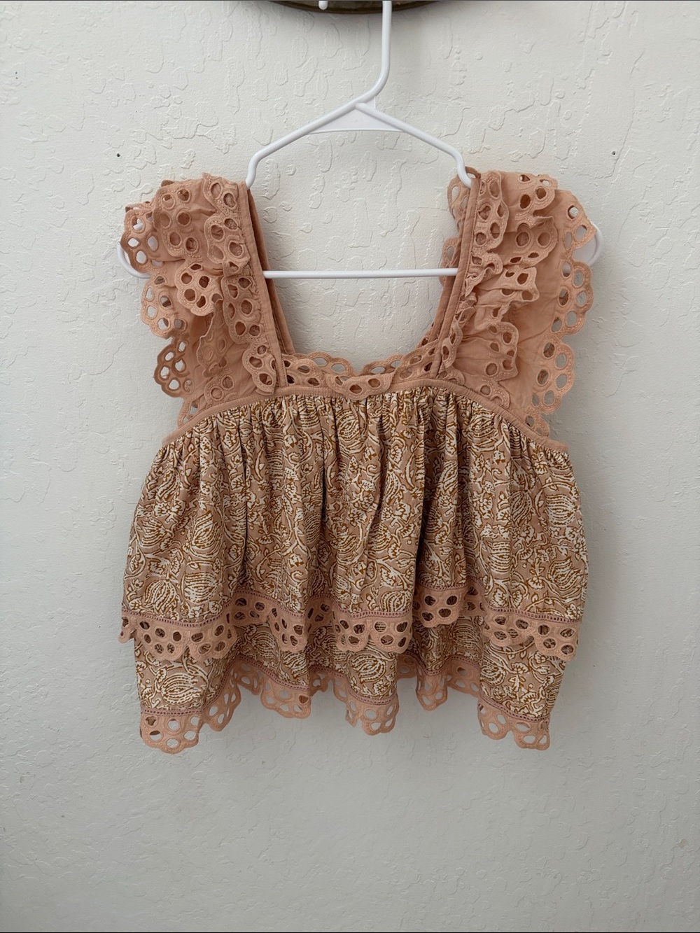 Anthropologie Let Me Be Eyelet Ruffle Tiered Swing Tank Pink XS - Picture 2 of 4